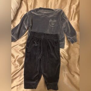 Carter's Blue Velour Baby Set with Bear Detail